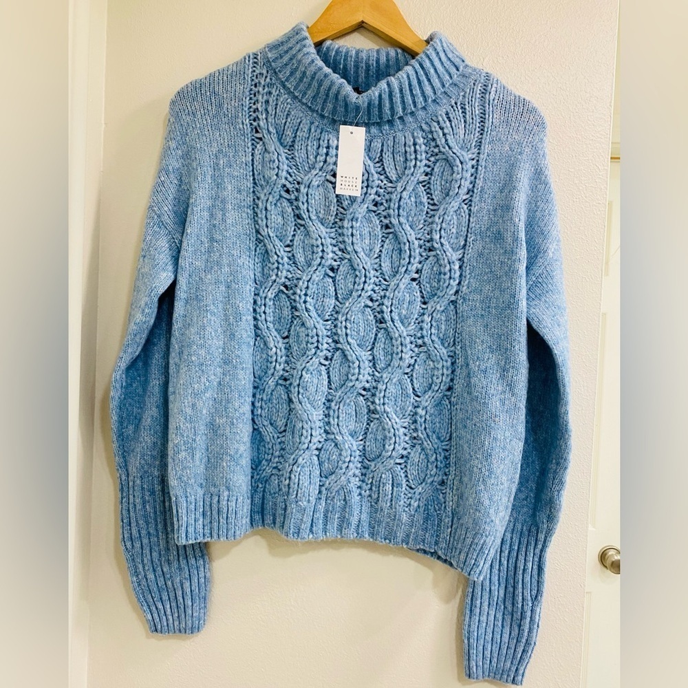 NWT Light Blue Cable knit turtleneck Sweater Small, White House Black Market